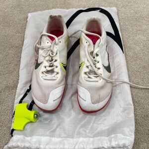 Nike White and Pink Spiked Running Shoes, size 6